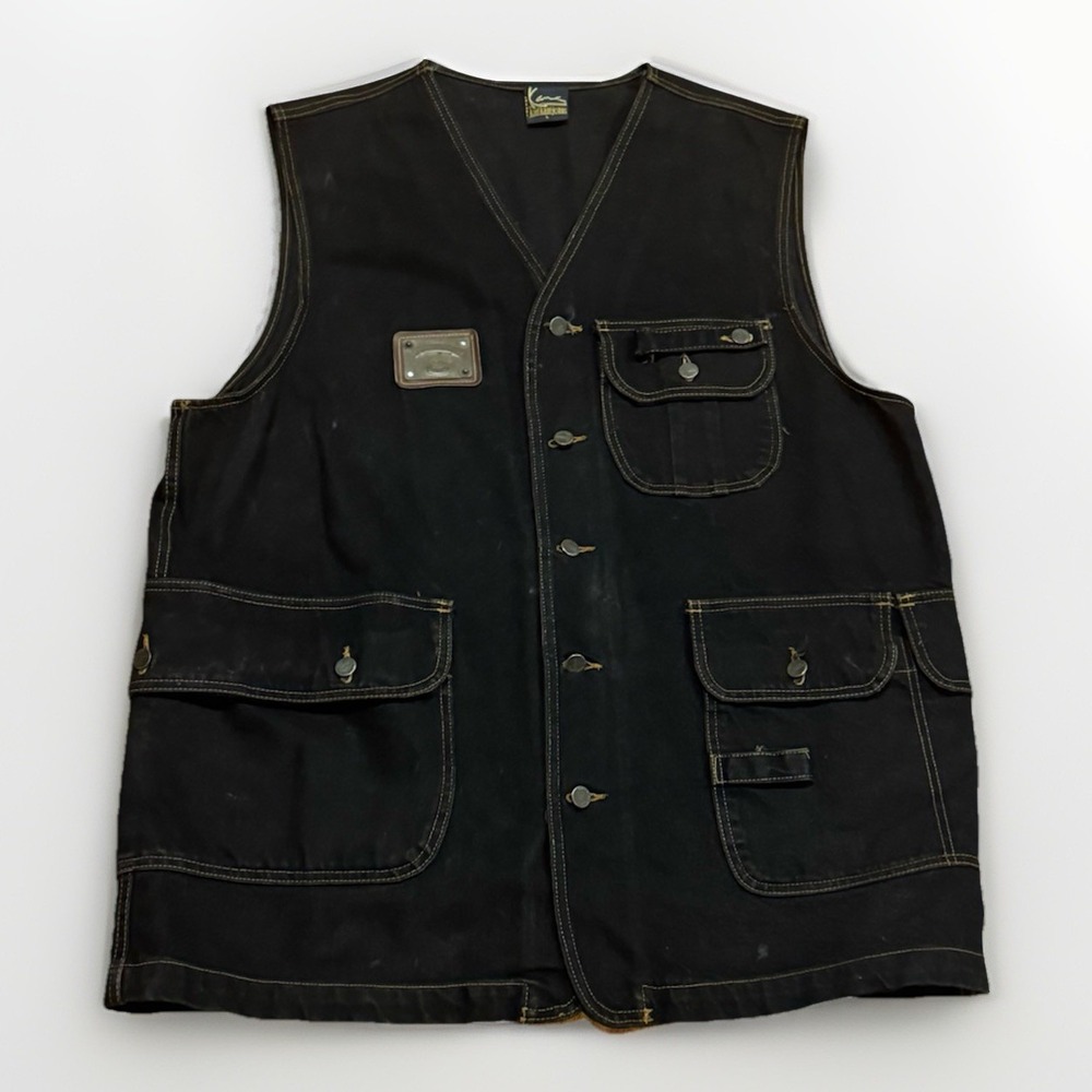 Vintage 90s Karl Kani Black Denim Vest L Tupac Hip Hop Rap Baggy JNCO Rare